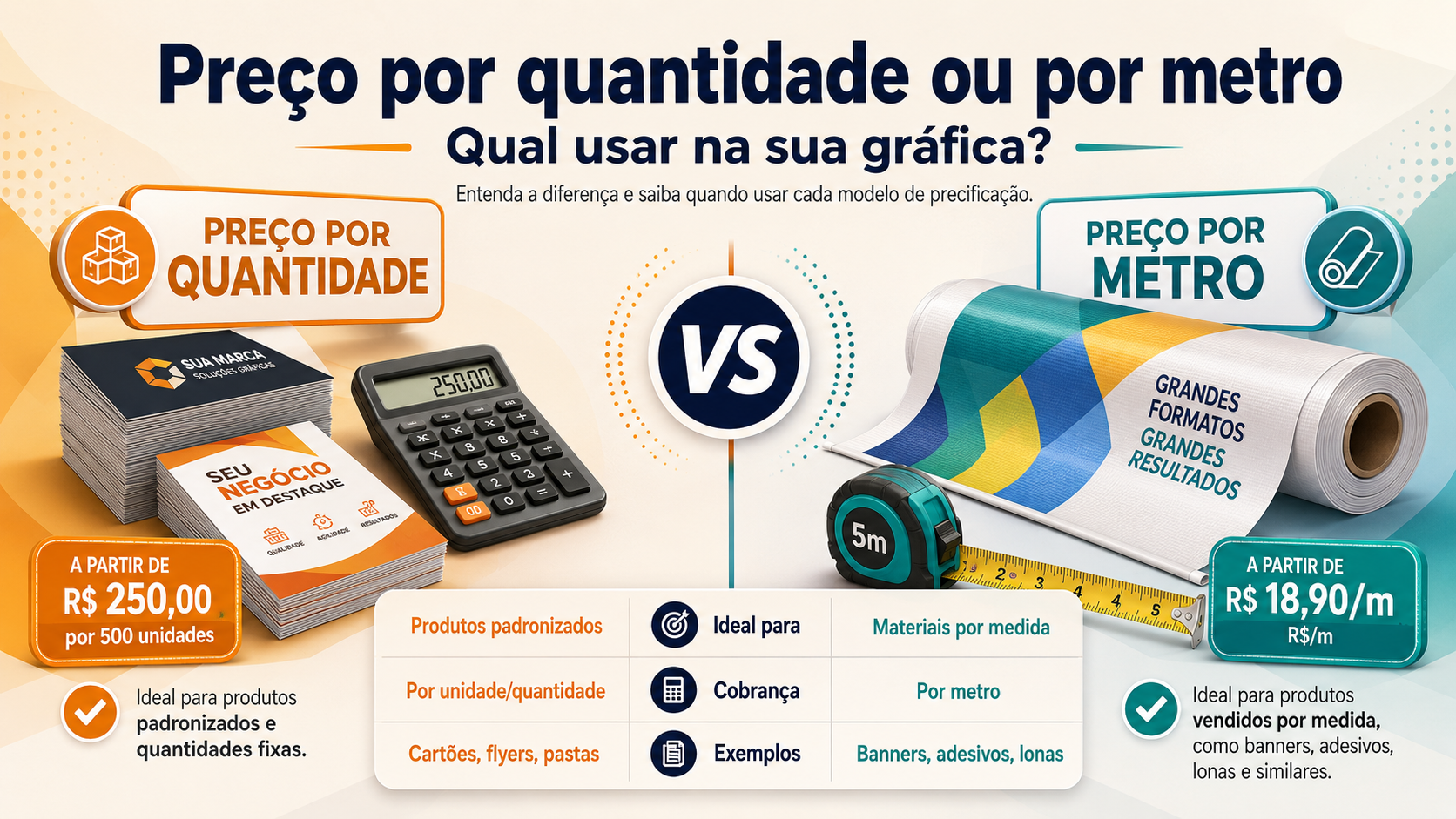 Preço por quantidade ou por metro: qual usar na sua gráfica?